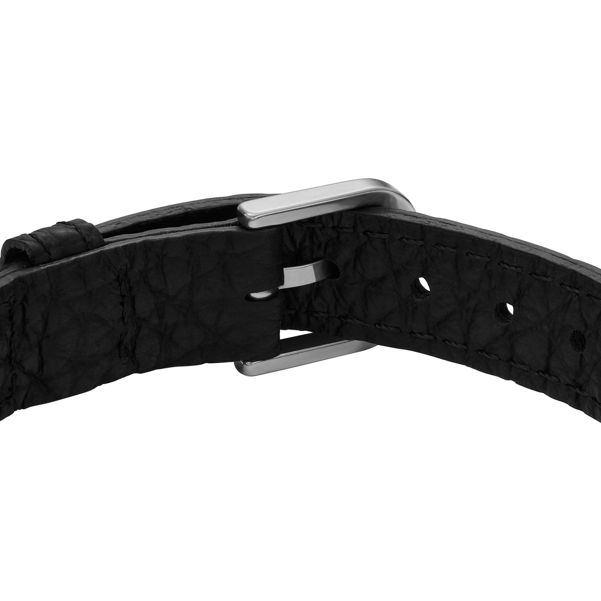 Bracelet  FOSSIL acier inoxydable et cuir noir.