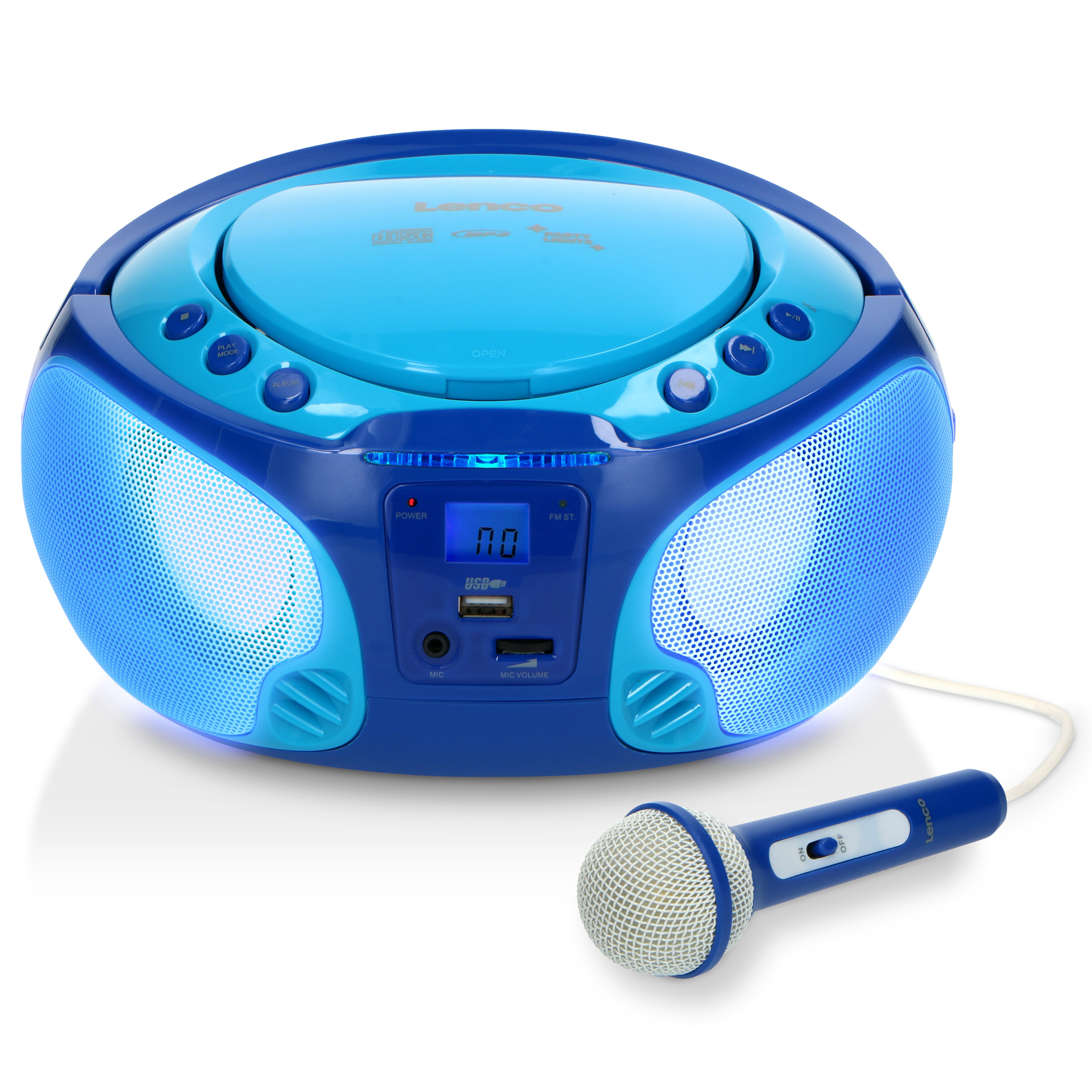 Lenco SCD-650BU - Tragbares FM-Radio mit CD/MP3-Player - USB-Anschluß - Karaoke - Mikrofon - Lichteffekte - Blau