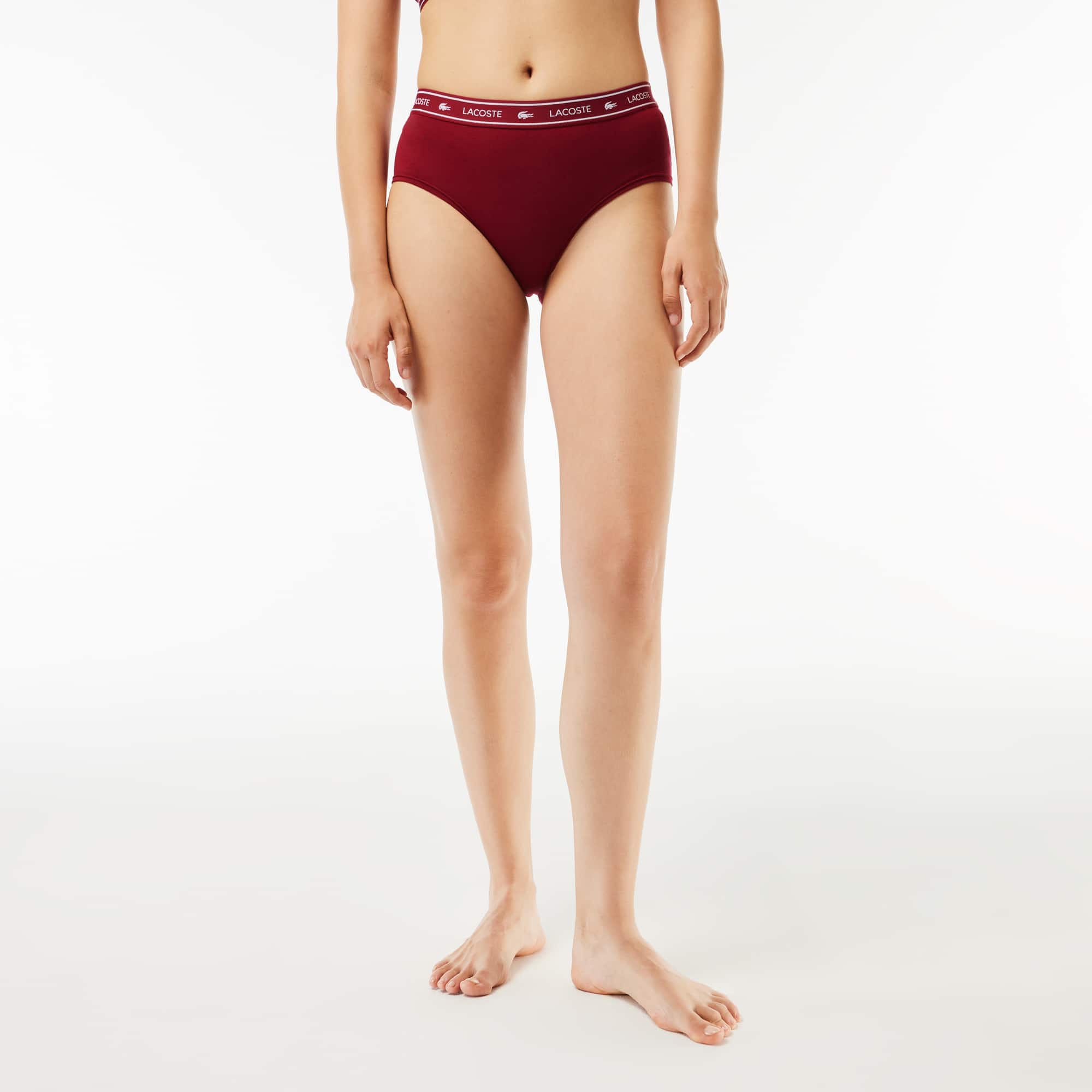 Shorty avec ceinture siglée en coton stretch Culottes & bas - Rouge - Lacoste - Femme