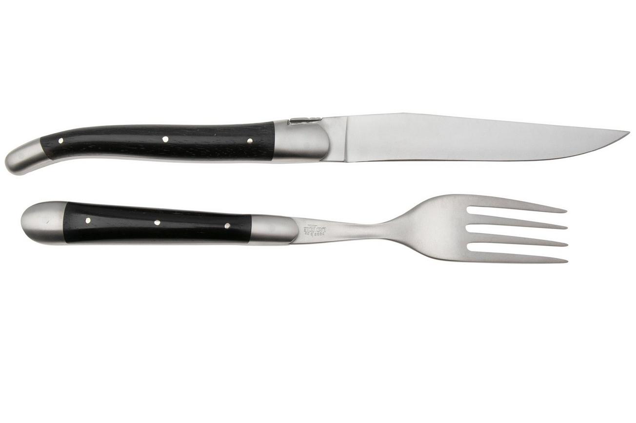 Forge de Laguiole Knife and Fork TF2MINEB Ebony, 2-delige bestekset, gematteerd