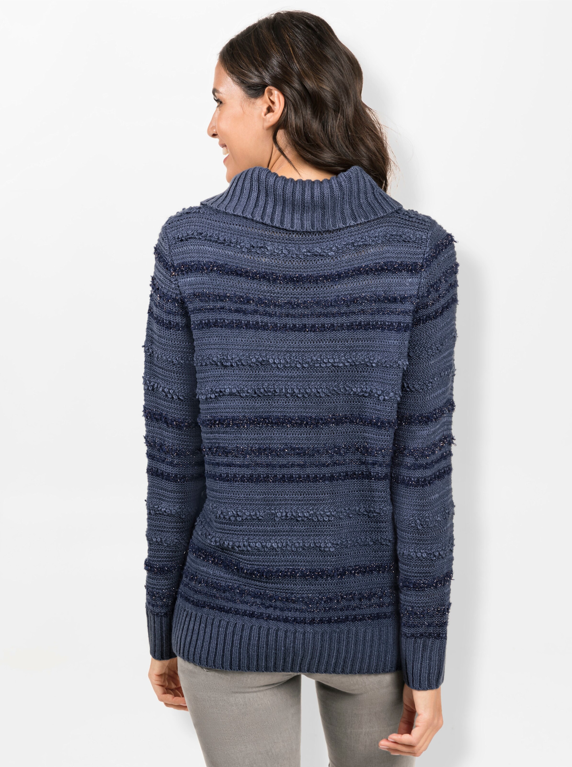 Rollkragenpullover in jeansblau-meliert
