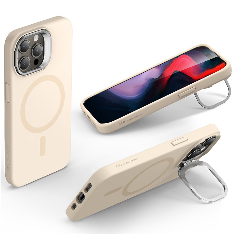 iPhone 15 Pro Max Cloud Series MagSafe Silikon Case Hülle   Kickstand - Beige