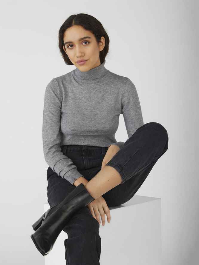 Object OBJTHESS L/S ROLLNECK KNIT PULLOVER Medium grey melange