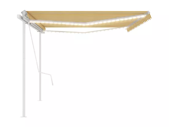 Auvent automatique capteur de vent et LED 5x3 m Jaune et blanc