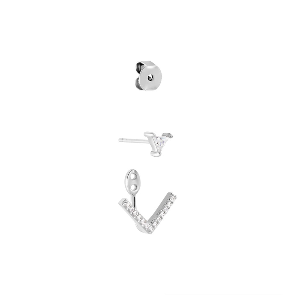Boucles D'oreilles Puces Sabe Argent Blanc Oxyde