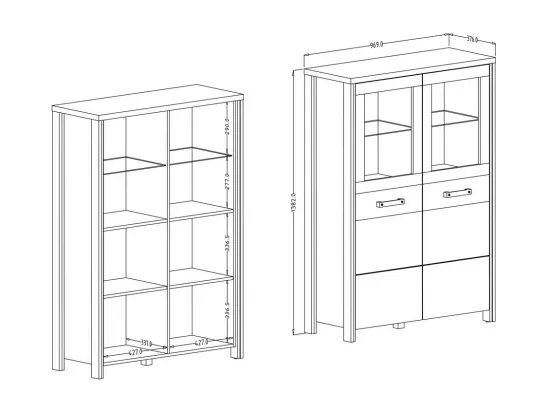 Buffet haut WINDSOR chêne foncé et gris anthracite - 2 grandes portes - 97 x 138 x 37 cm