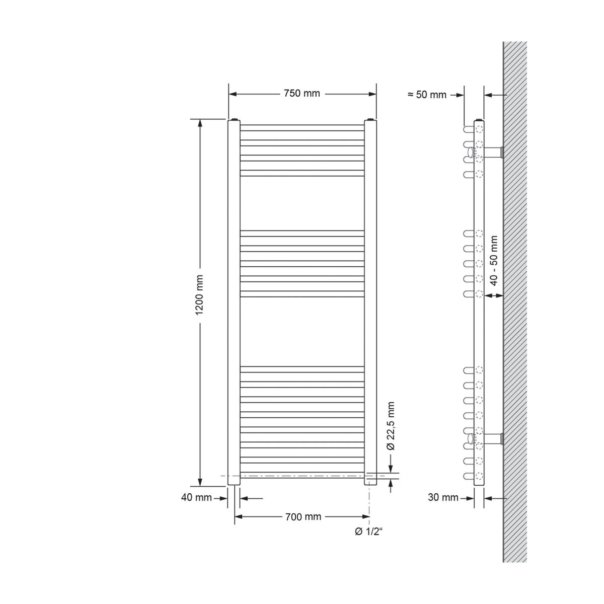 ECD Germany Sahara badkamerradiator - 750 x 1200 mm - Antraciet - gebogen met zijaansluiting - radiator handdoekwarmer handdoekdroger