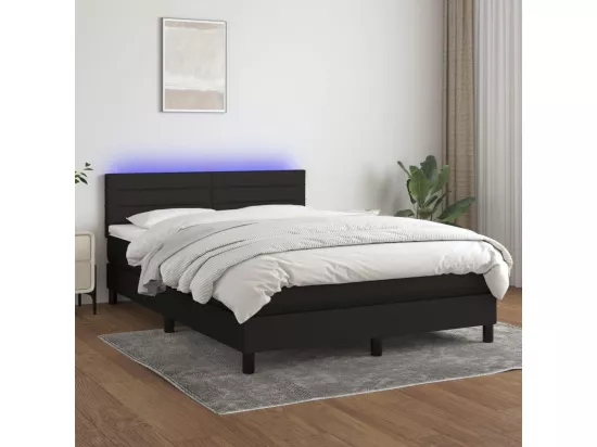 Sommier tapissier avec matelas et LED Noir 140x190 cm Tissu