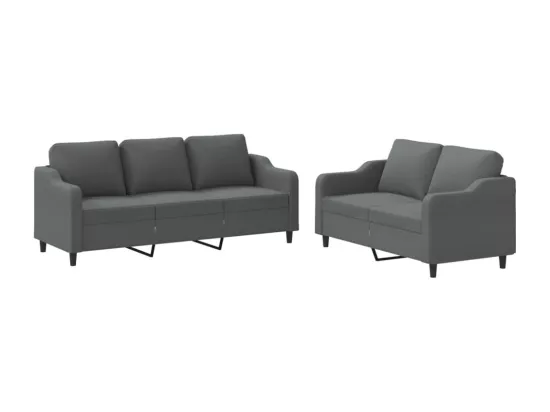 Ensemble de canapés 2 pcs avec coussins Gris foncé Tissu