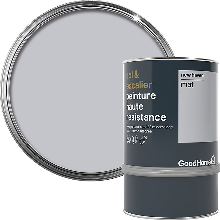 Peinture haute résistance sol et escalier GoodHome gris New Haven mat 0,75L