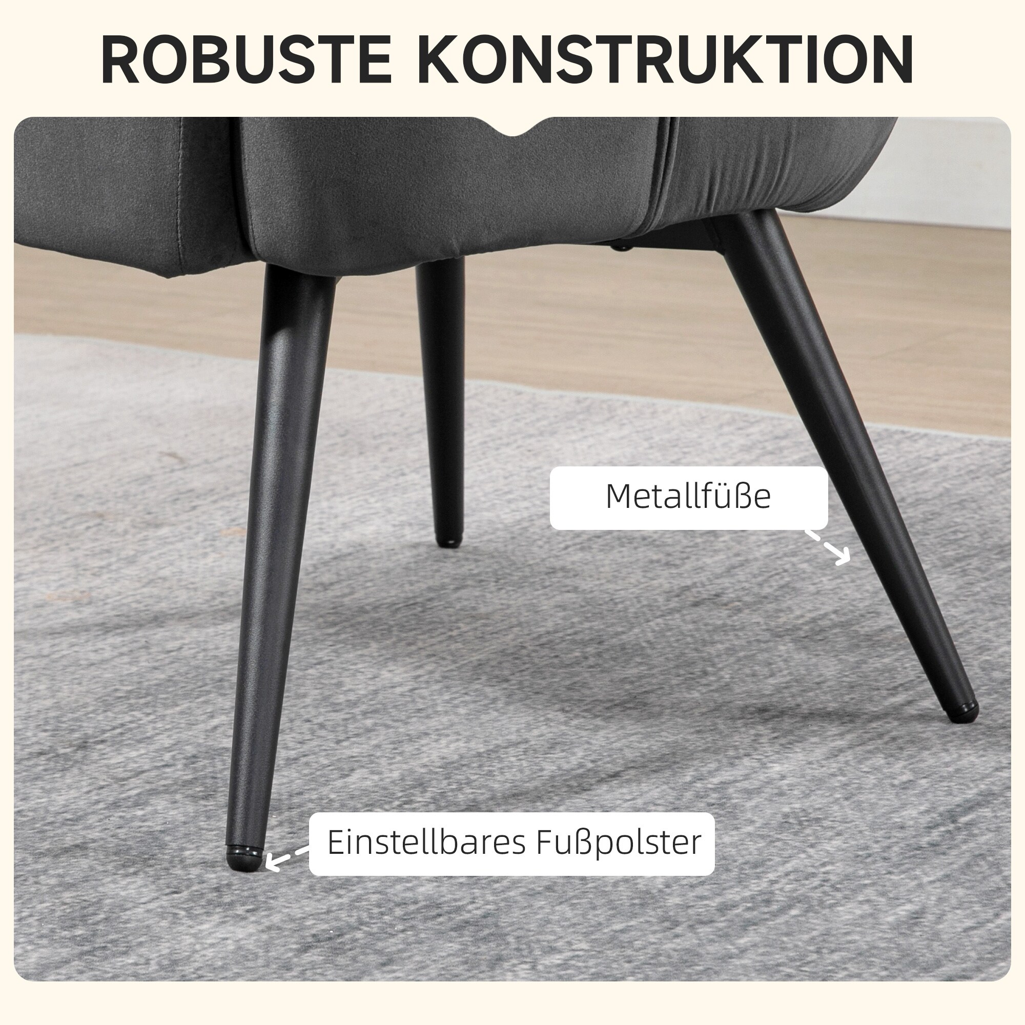 HOMCOM Polsterstuhl mit Fußhocker grau 73L x 77,5B x 98H cm