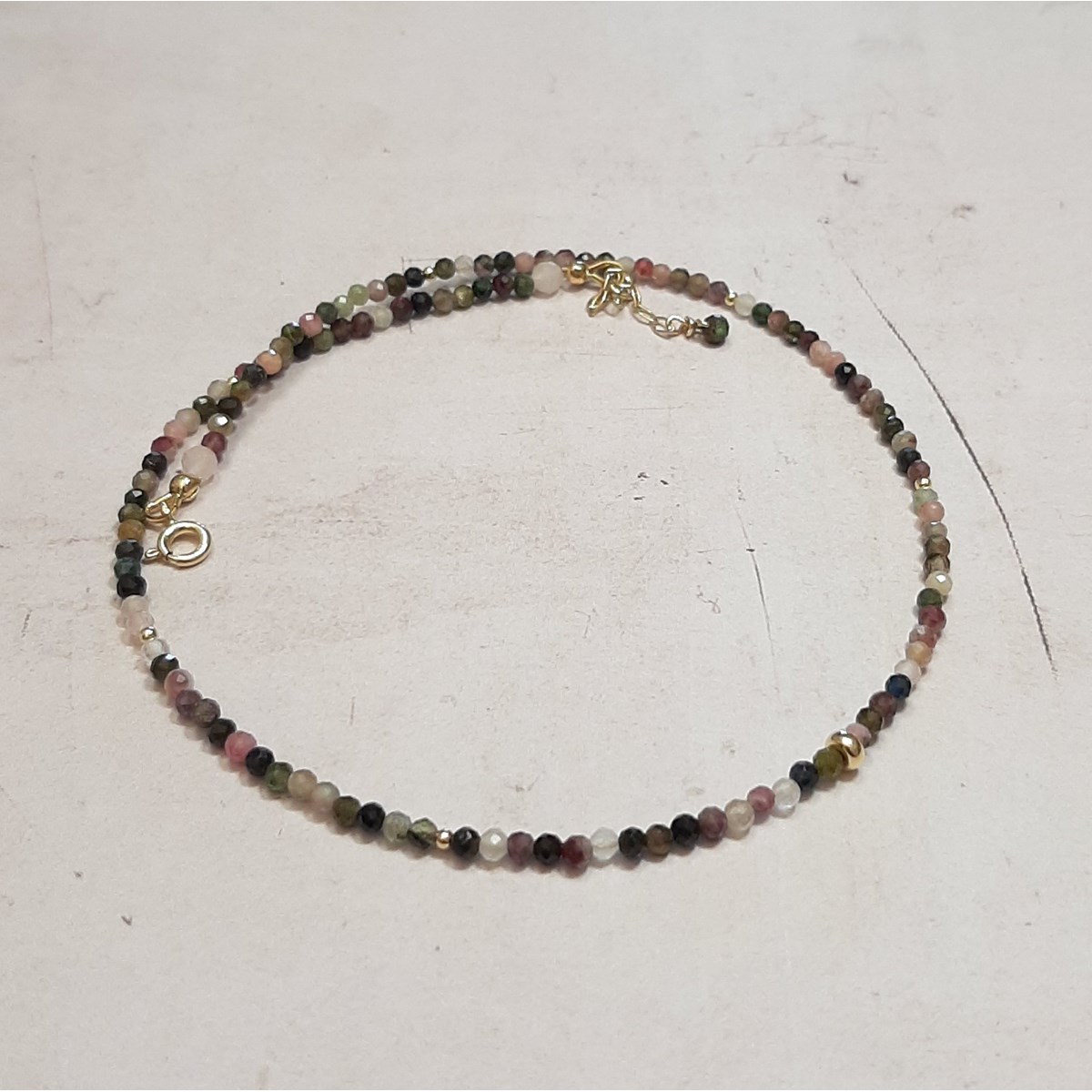 Collier Tourmaline Multicolore et Argent 925 Doré