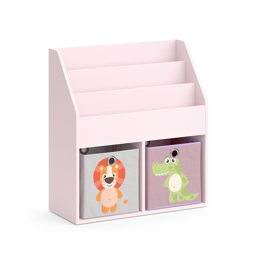 Vicco Kinderbücherregal Luigi 72 x 79 cm, Rosa, Kinderzimmerregal, mit Faltboxen