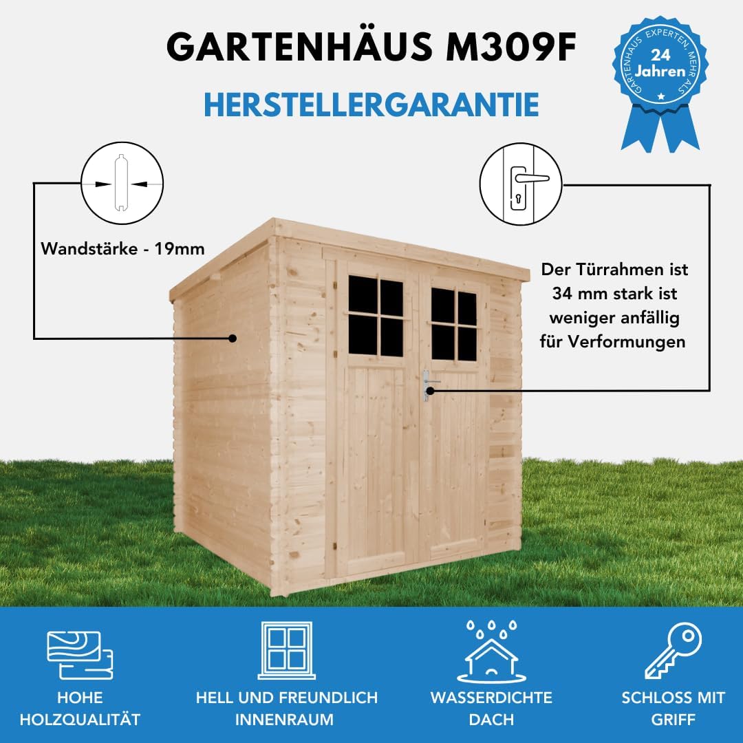 Gartenhaus Holz - Geräteschuppen Holz - Gerätehaus mit hochwertige abschließbare Tür, mit Boden Imprägnierte B204xL204xH202 cm/ 3.53 m2 - Gartenhäuser & aufbewahrung TIMBELA M309F+M309G