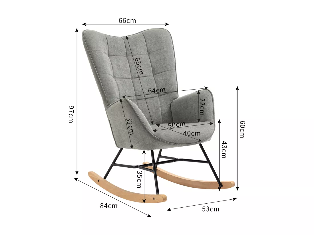 MEUBLES COSY Fauteuil à Bascule Allaitement Scandinave Chaise Loisir et Repos en Tissu avec Pieds en E' Bois Métal pour Salon, Chambre, Massif, Gris, 66x84x97cm