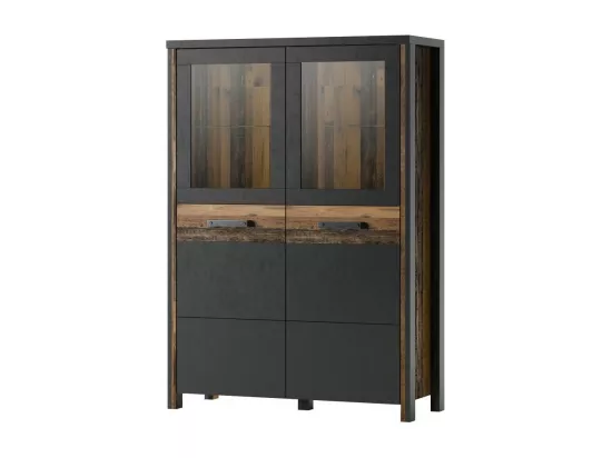 Buffet haut collection WINDSOR. Coloris gris anthracite et chêne foncé.