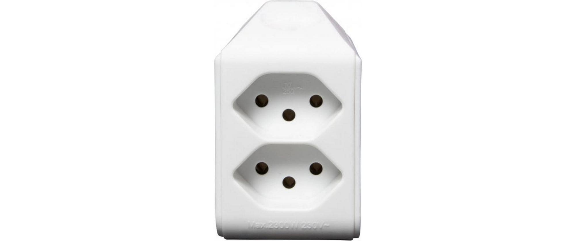 Abzweigstecker 2 x T13, 300° drehbar, WeissMehrfachstecker 230 V ohne Schalter