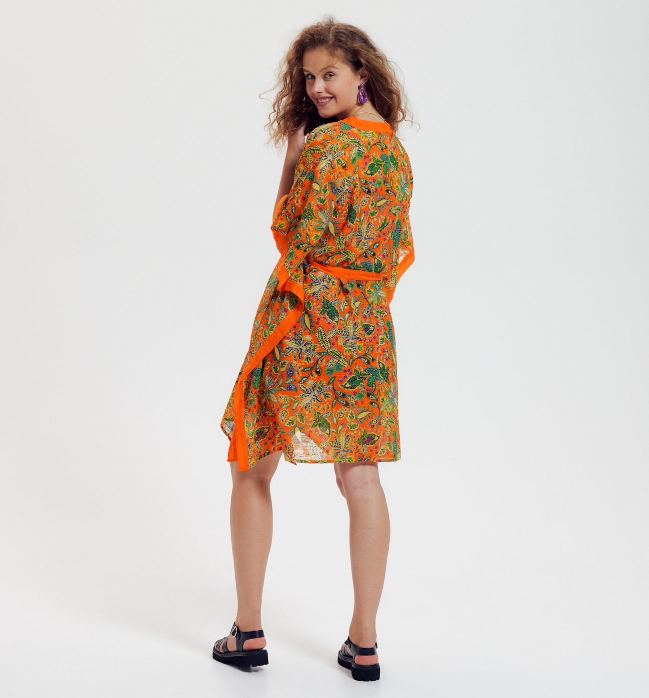 Kimono ceinturé imprimé - Imprimé orange