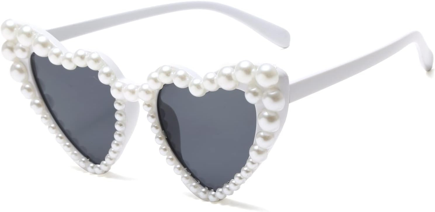 Photo Booth Herz Party Sonnenbrille Perlen Fotorequisite Foto Accessoire Dekoration für Junggesellinnenabschied / Hochzeit - Weiss