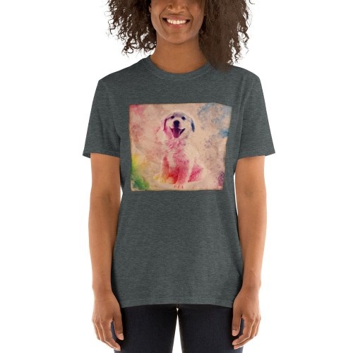 Camiseta feminina Macochula de lona personalizada com seu animal de estimação, cinza escuro.