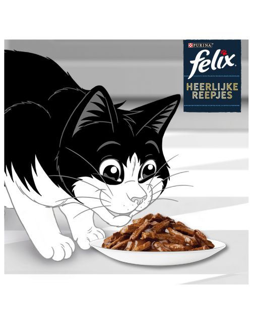 Felix Maaltijdzakjes Heerlijke Reepjes Farm Selectie Box - Kattenvoer - Rund Kip Eend 12x85 g