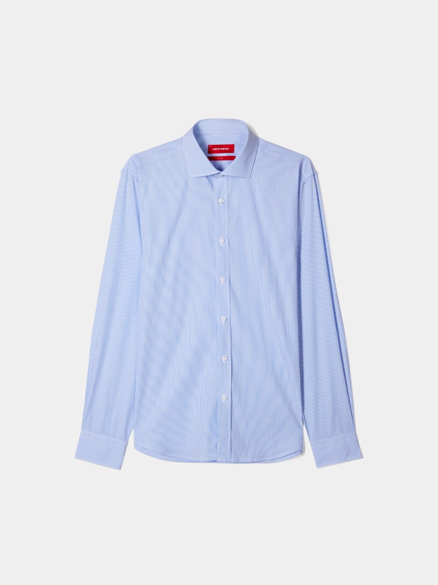 Camisa de riscas slim fit em popelina