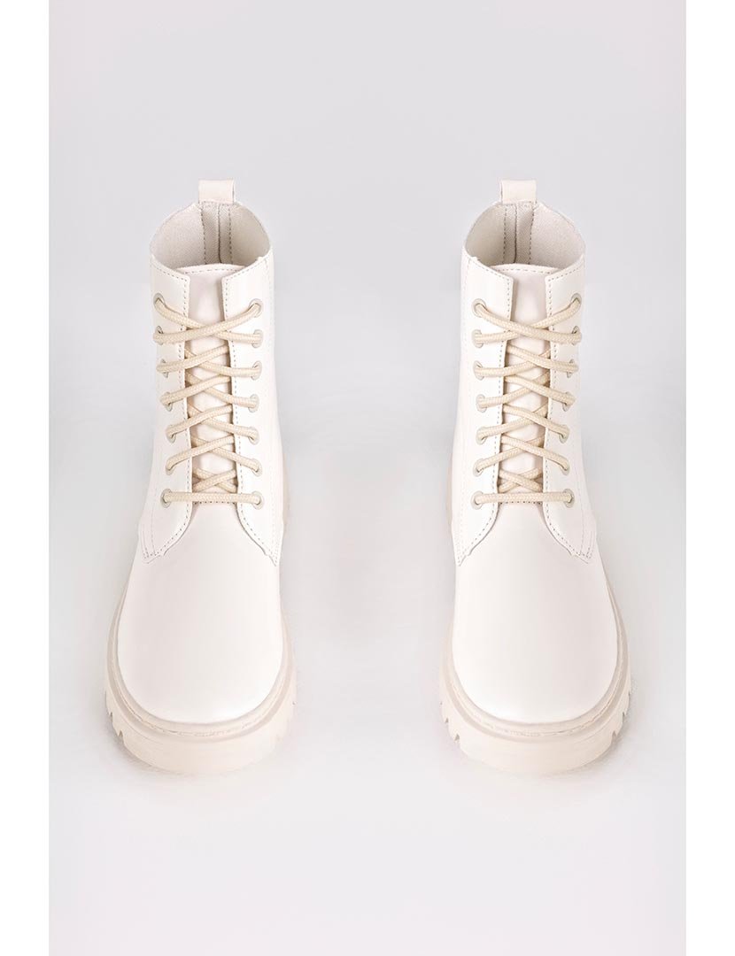 White Lace-Up Ankle Boots