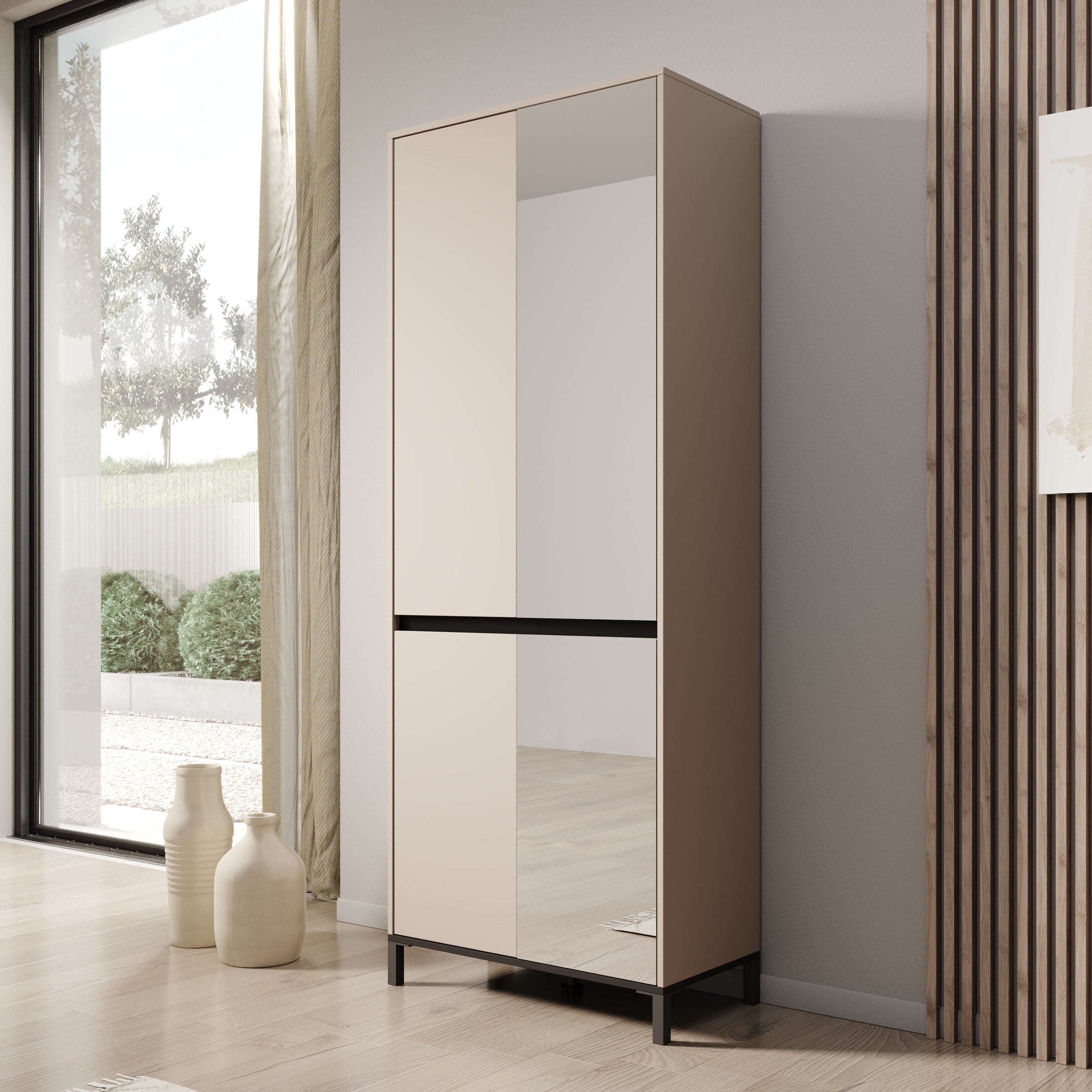 Finta - Schoenenkast met spiegel - Beige - 80x40x206 cm