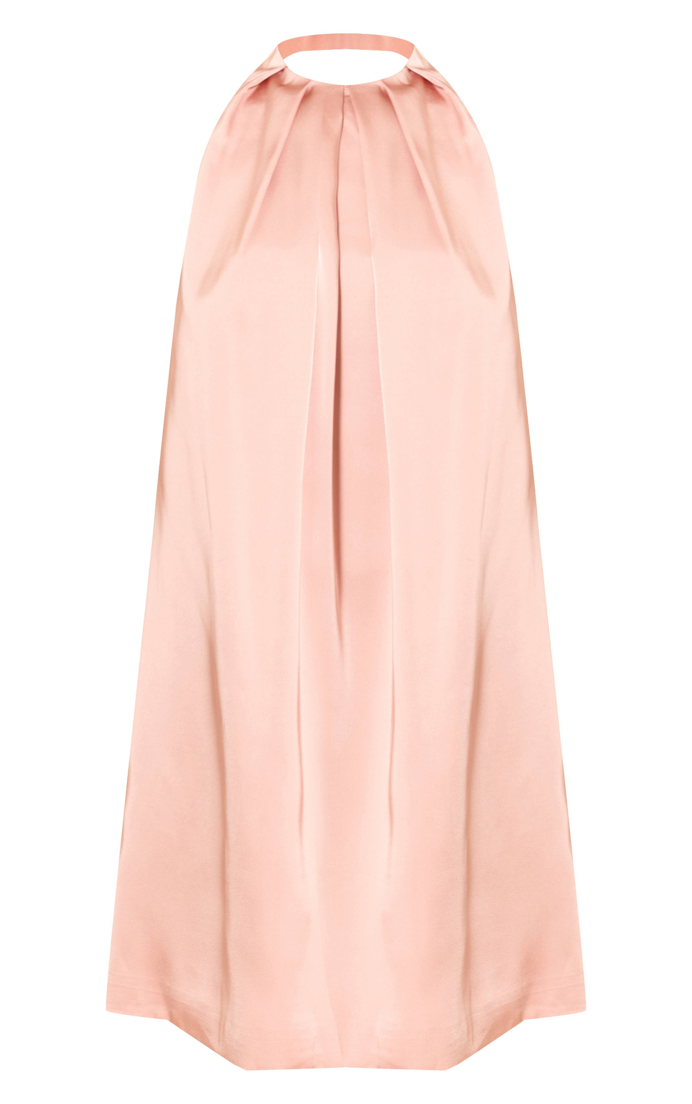Pêche Robe Courte Droite En Satin À Encolure Champignon