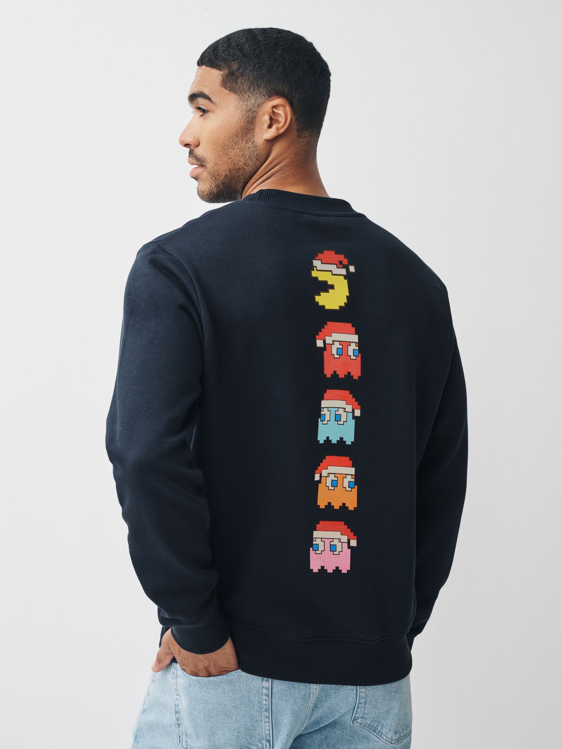 Donkerblauw - Sweatshirt met ronde hals en Pacman-print met print
