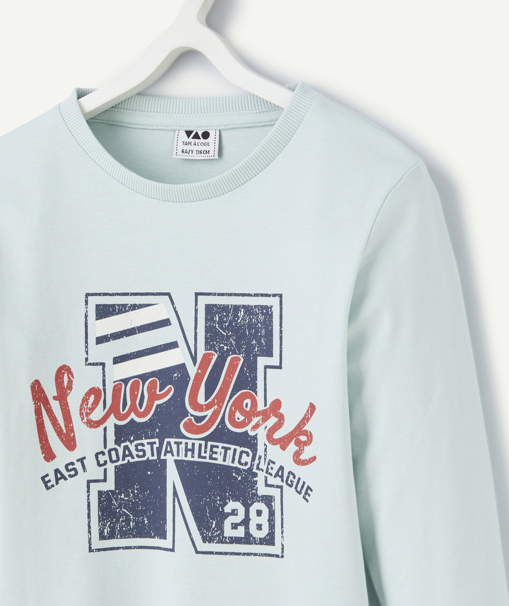T-SHIRT MANCHES LONGUES GARÇON EN COTON BIO VERT CLAIR THÈME NY