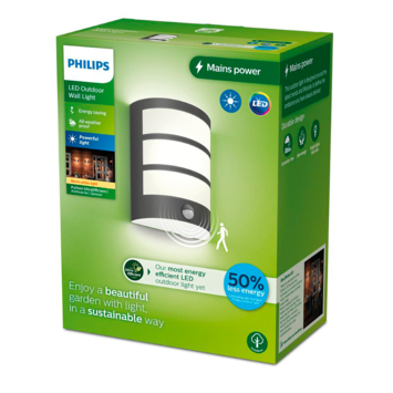 Philips wandlamp Python Ultra Efficient met bewegingssensor antraciet