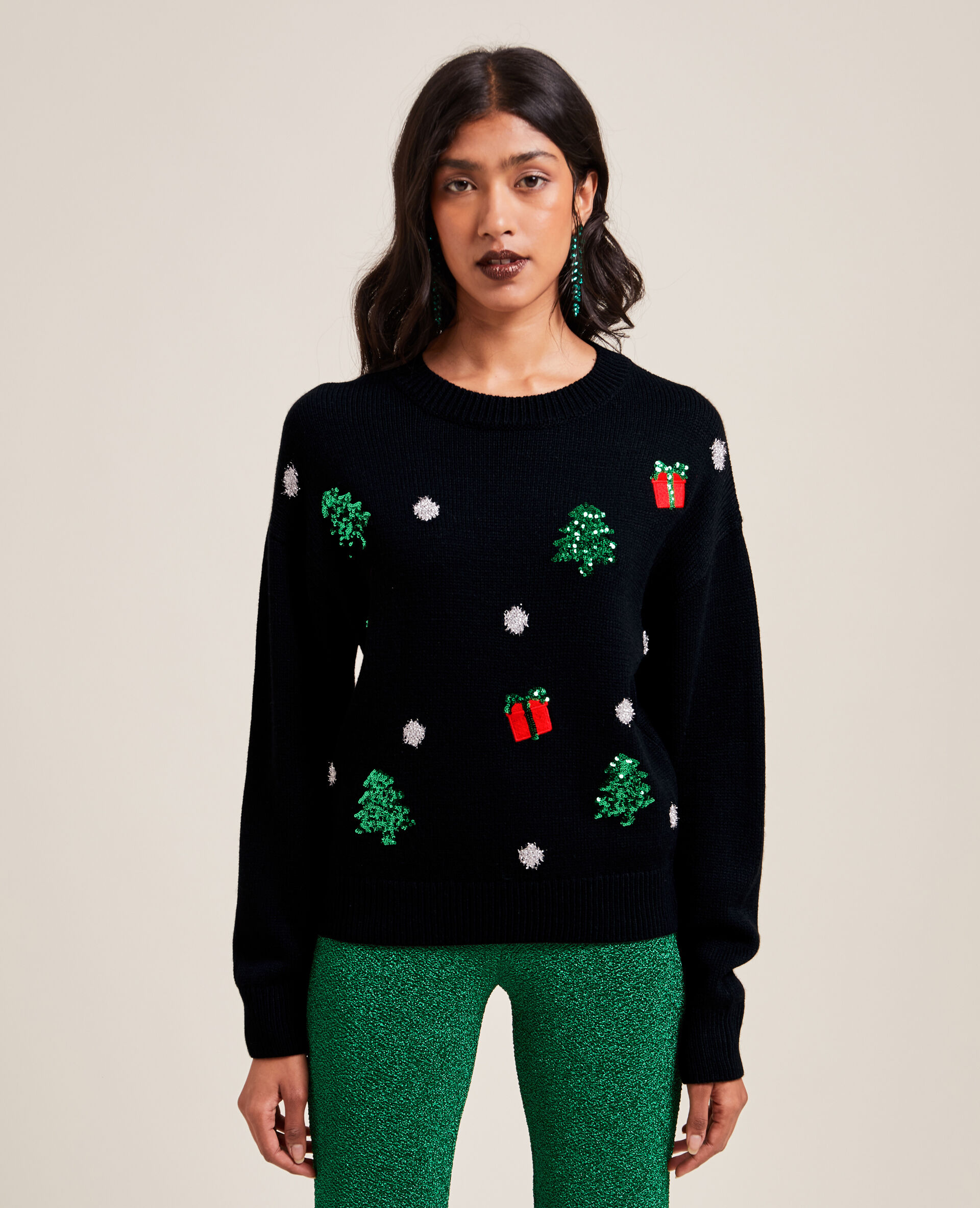 Pull de Noël sequins et lurex - Noir