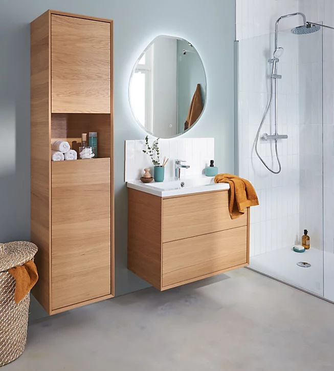 Meuble sous vasque à suspendre GoodHome Avela placage chêne 80 cm