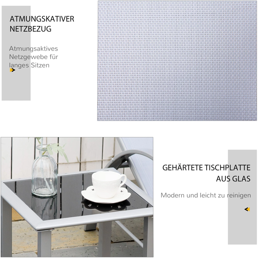 Outsunny 2er Set Gartenliegen mit Tisch grau