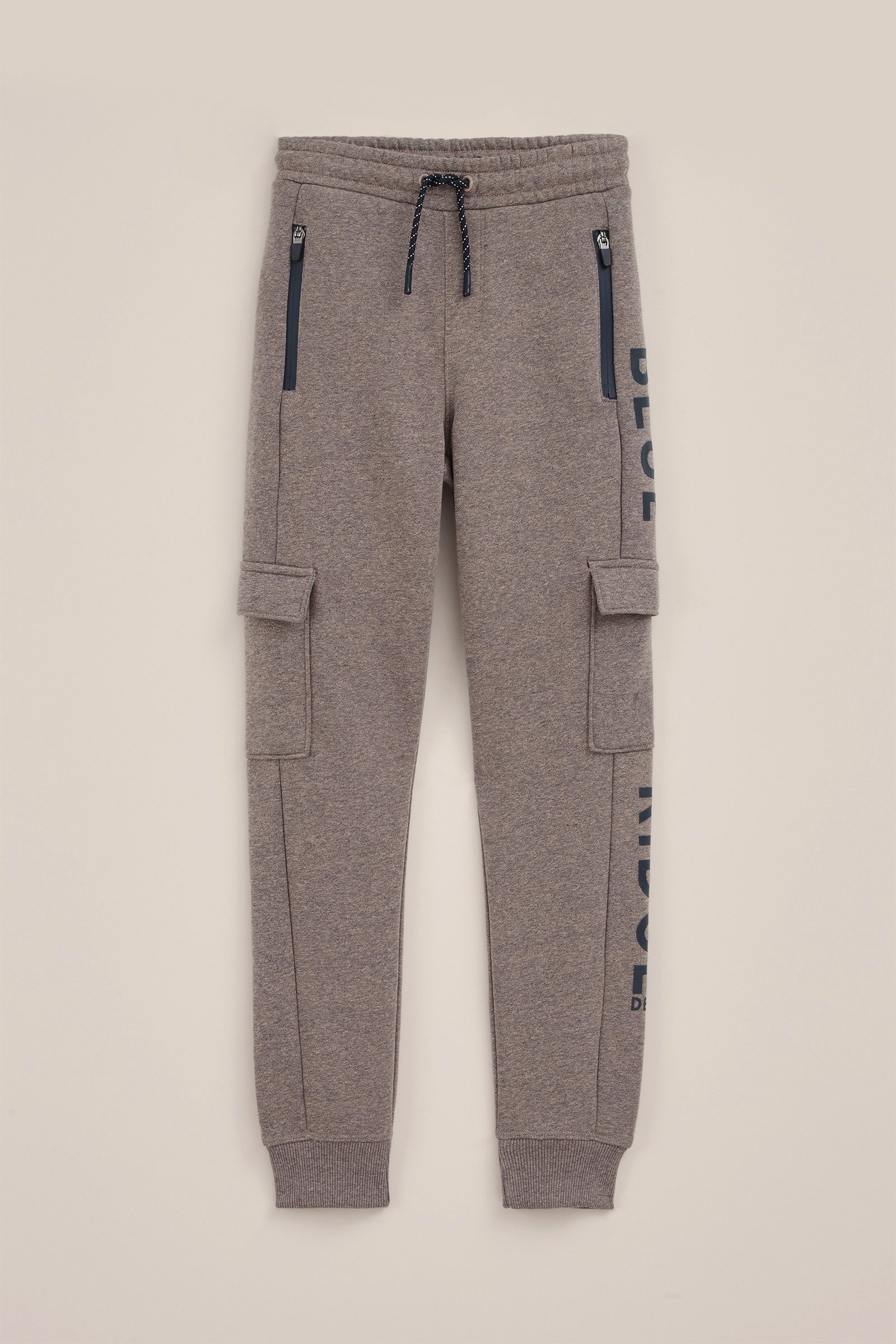 Jongens joggingbroek met cargozakken en opdruk Blue Ridge Donkergrijs gemeleerd