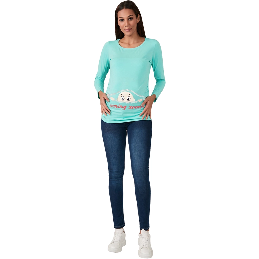 M.M.C. Umstandslangarmshirt Coming Soon mit Motiv Mint