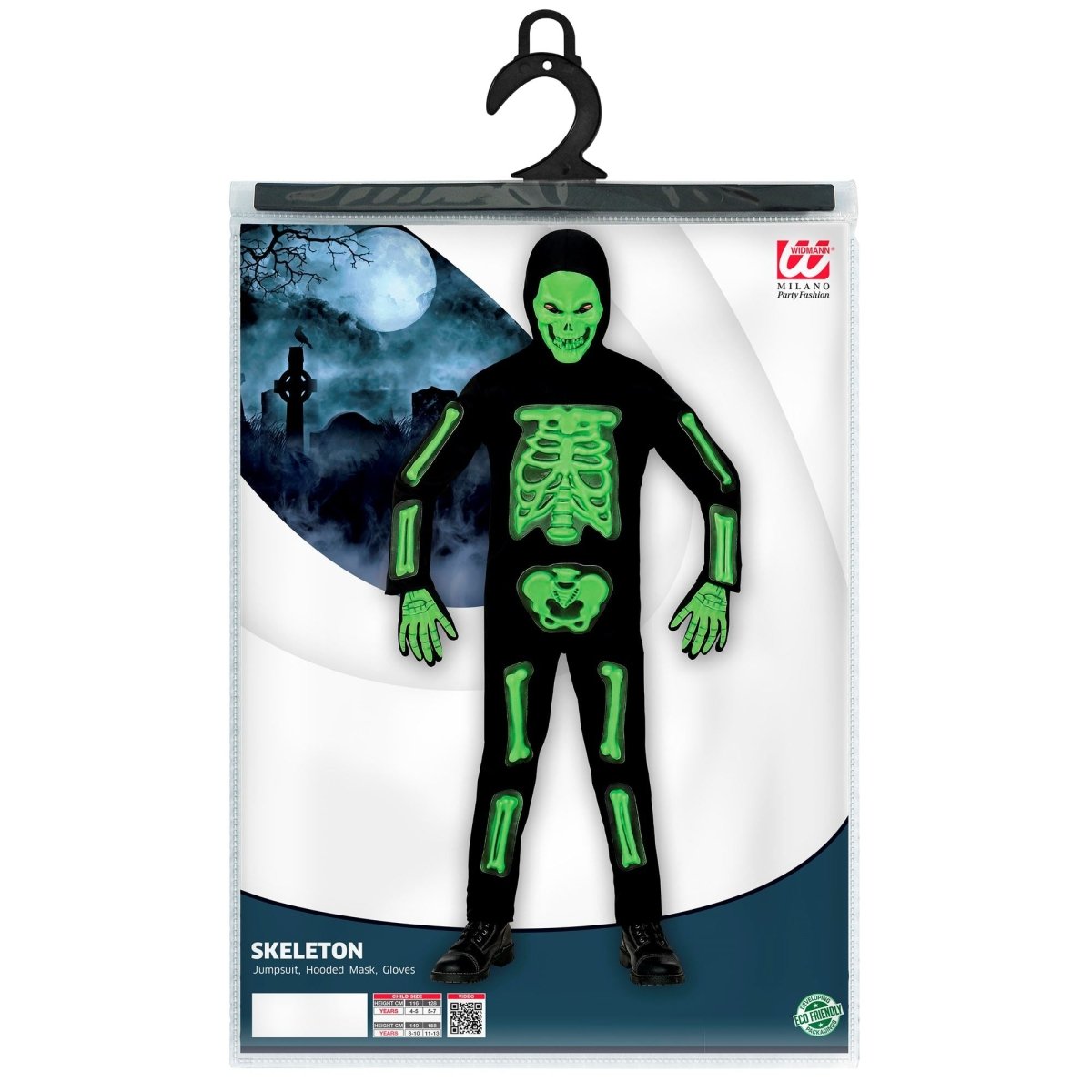 Halloween Kostuum Zwart Groen Kind Skelet 3D