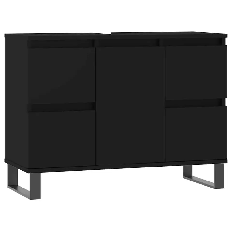 vidaXL - Zwart Wastafelonderkast - 1 deur 4 lades - Hout en ijzer - 80x33x60 cm