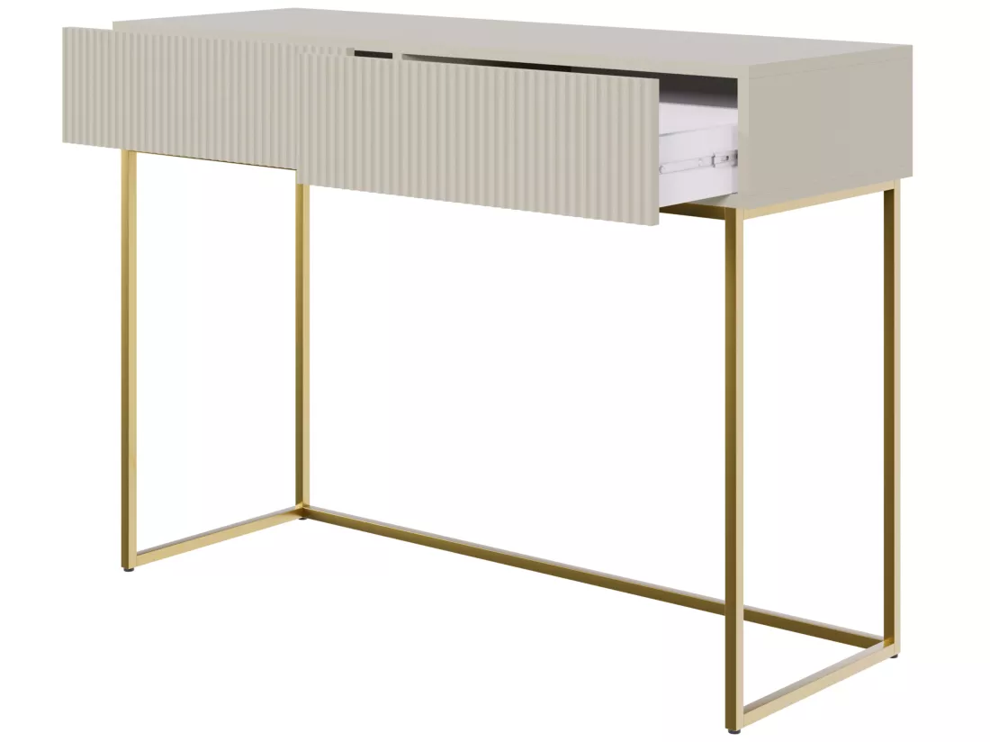 Coiffeuse - 110 cm - taupe (gris-beige) avec pieds dorés - VELDIO