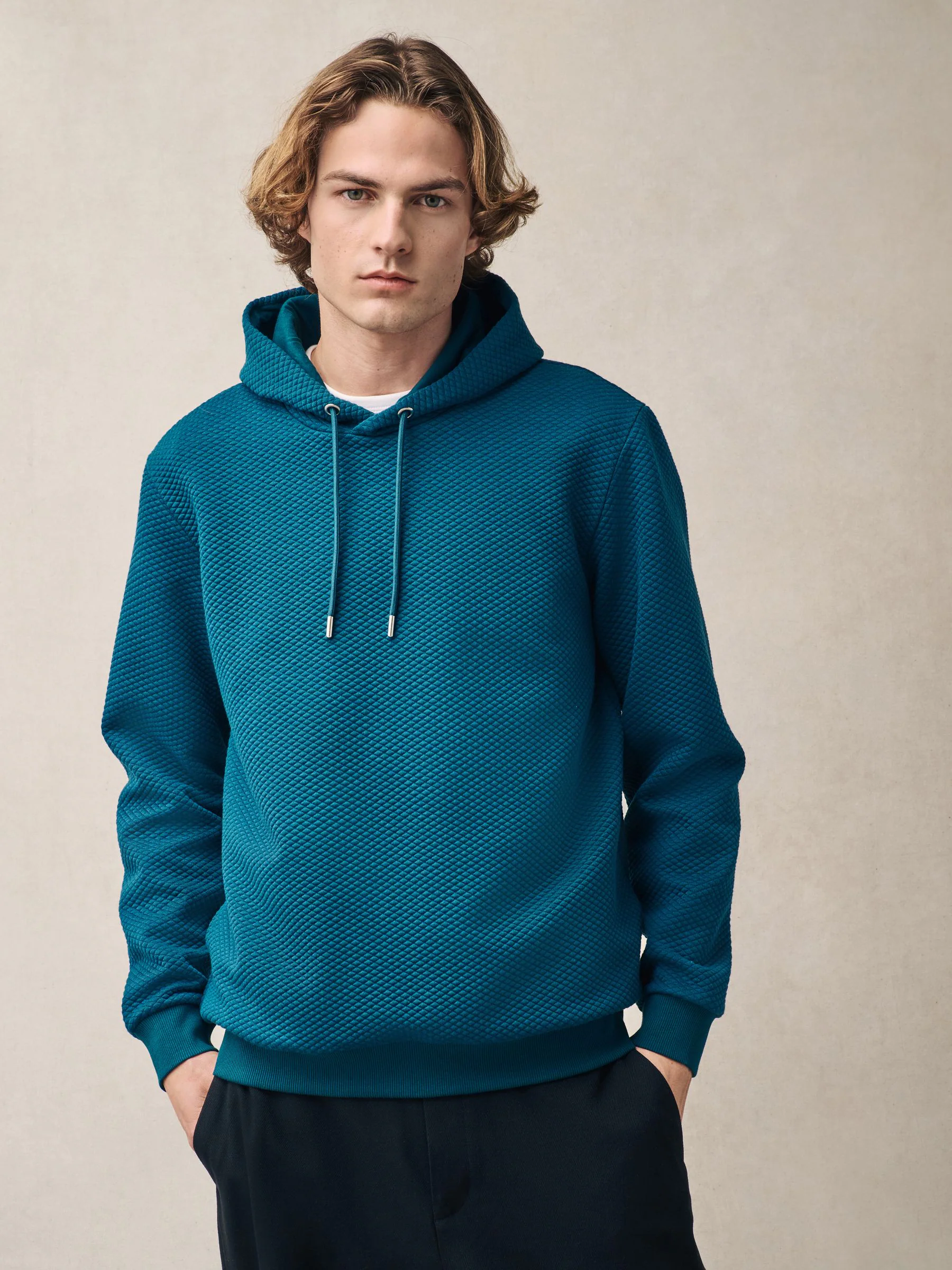Blauwgroen - Pullover-hoody met textuur