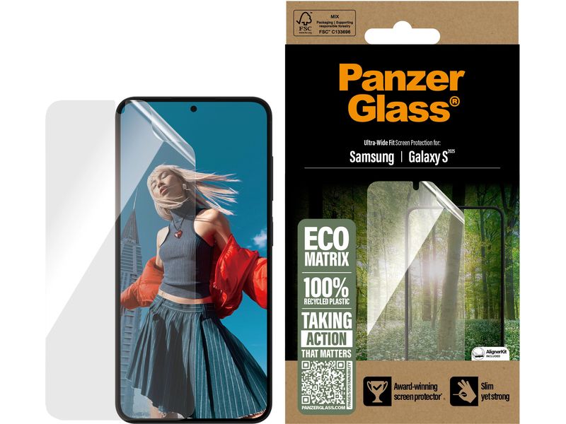 Panzerglass Displayschutz Ultra Wide Fit Eco Matrix Galaxy Display-Schutzfolie für das Samsung Galaxy S25 mit Applicator