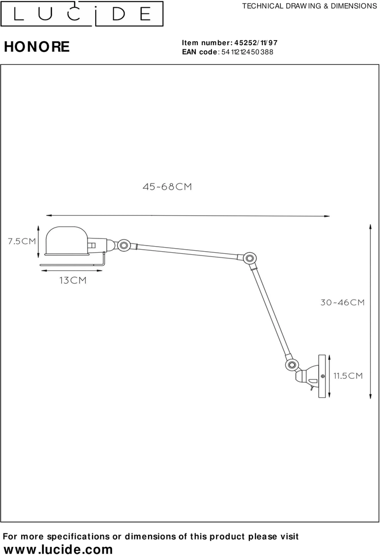 Lucide   Honore Wandlamp