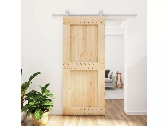 Porte coulissante et kit de quincaillerie 90x210 cm pin massif