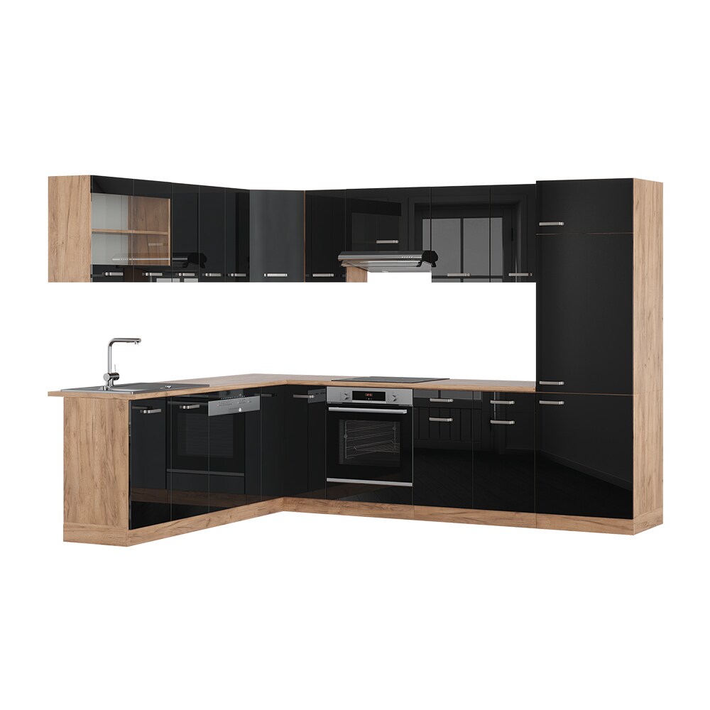 Vicco Eckküche R-Line Solid Eiche Schwarz 287x227 cm modern Küchenschränke Küchenmöbel