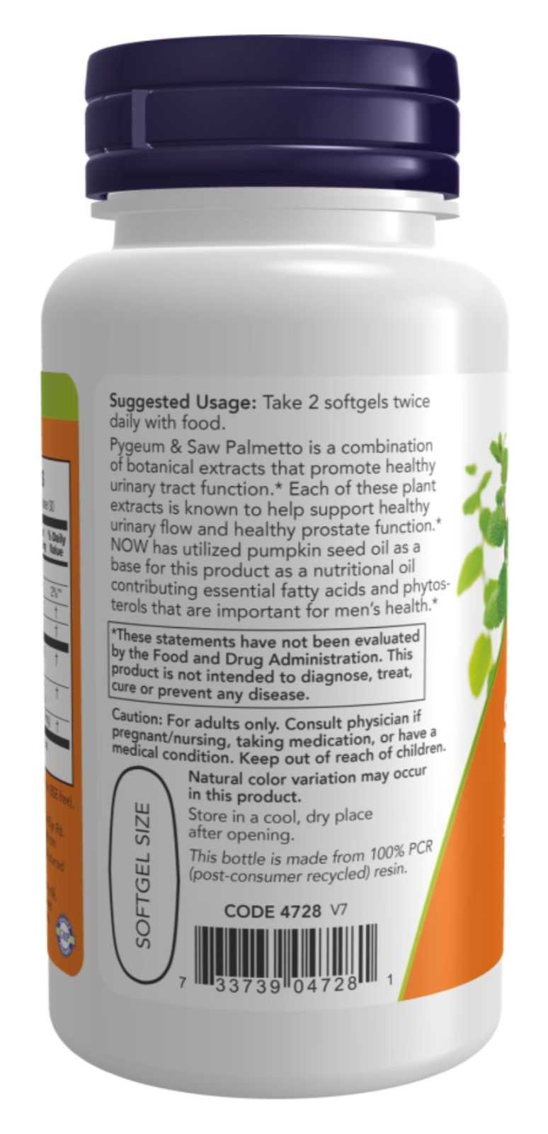 NOW Foods Pygeum & Saw Palmetto 60 cápsulas blandas