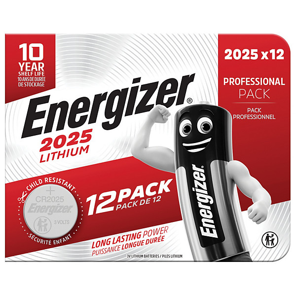 Piles boutons lithium Energizer 2025, lot de 12