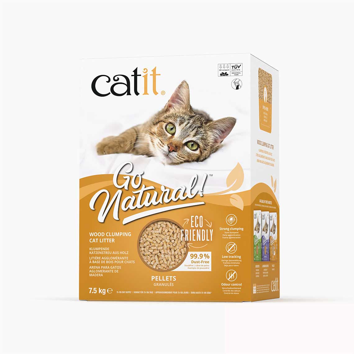 Areia higiênica aglomerante de madeira natural Catit Go em pellets.