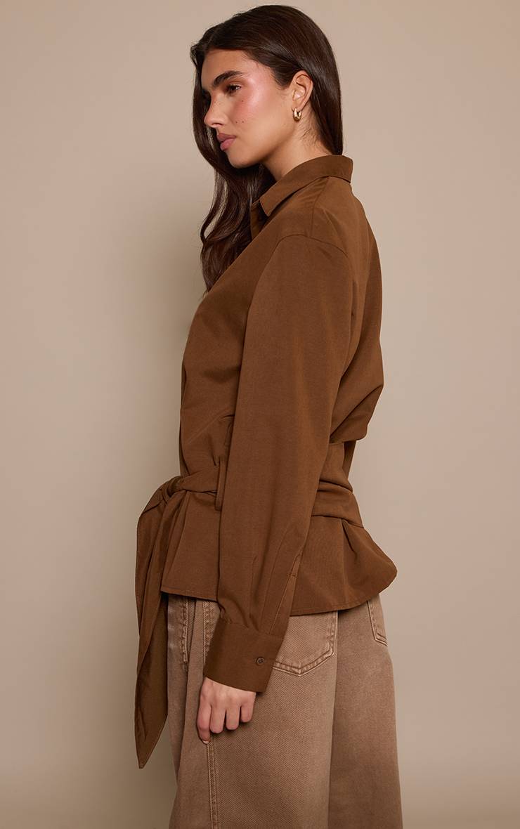 Marron Chemise Oversize À Rayures Avec Taille Nouée