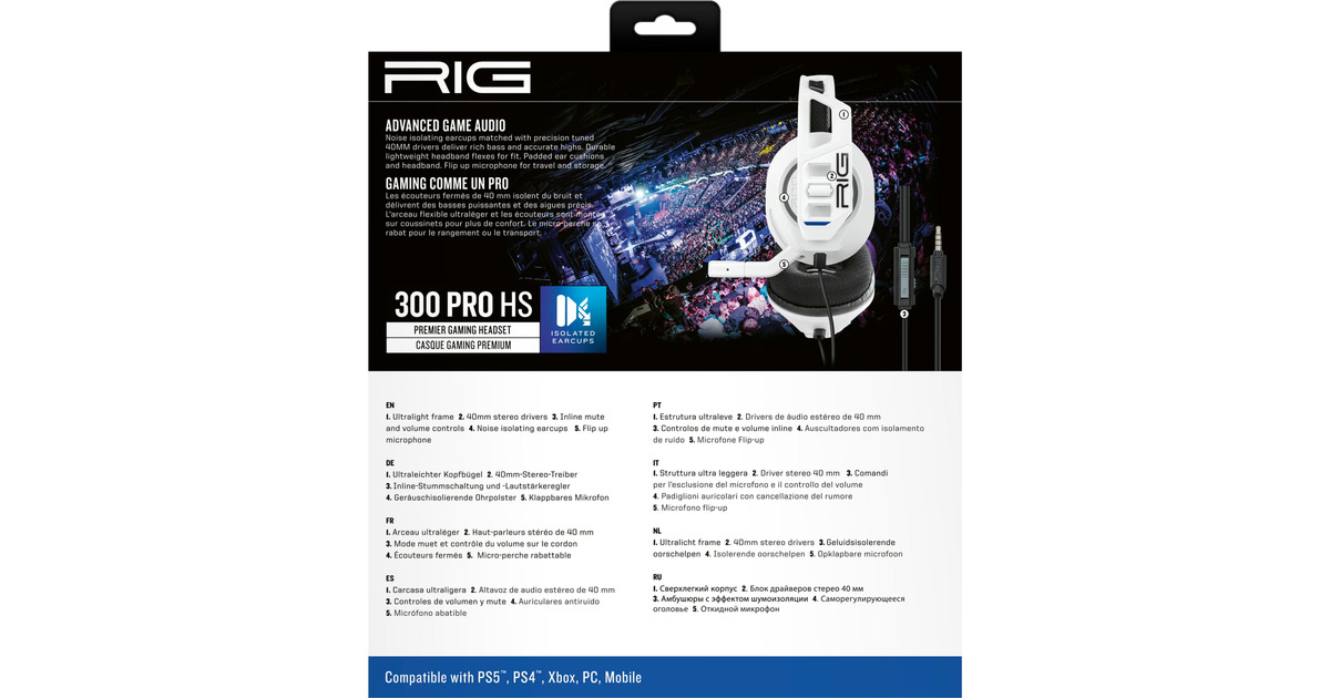 NaconRIG 300 PRO HS over-ear gaming headset  (Wit, PlayStation 4, PlayStation 5, Xbox, Nintendo Switch, Pc)